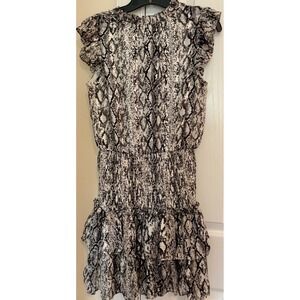 TCEC Snakeskin Print Smocked Waist Ruffle Mini Dress Grey Black Small CD01777